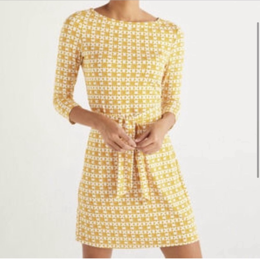 Boden Sylvia Tie Jersey Tunic in Yellow Geometric Print Size 4